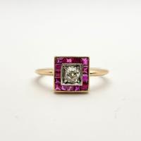 Anello oro 18KT rubini 0.60 diamante 0.45. Epoca
