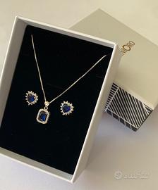 Girocollo e orecchini in argento 925 color zaffiro