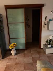 PORTE IN LEGNO CILIEGIO E VETRO  VERDE  ACQUA