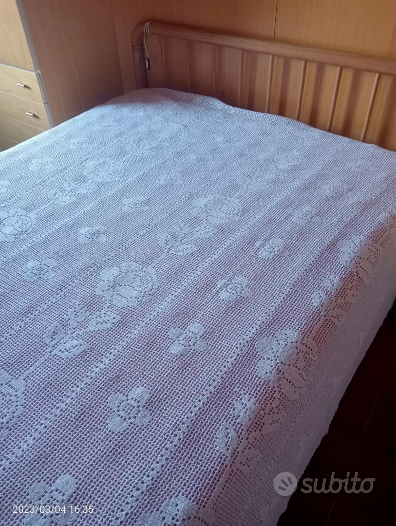 Couvre-lit Matrimonial Fait Main Au Crochet - Beige Coton 100% - Taille 2 Places
