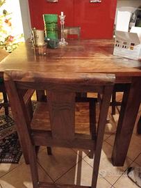Tavolo da Cucina + 4 Sgabelli legno massiccio 