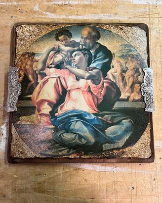 Quadro Sacra Famiglia di Michelangelo su legno
