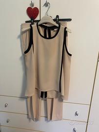 Completo Nenette beige top smanicato e pantaloni c