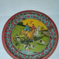 Piatto Latta Dipinto A Mano 15 Cm Caccia Cavalli I