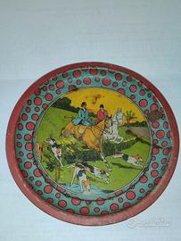 Piatto Latta Dipinto A Mano 15 Cm Caccia Cavalli I