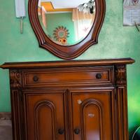 mobiletto da ingresso in legno massello e specchio