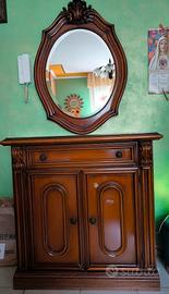 mobiletto da ingresso in legno massello e specchio