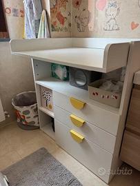 Fasciatoio, bianco bianco/con 3 cassetti e manigli