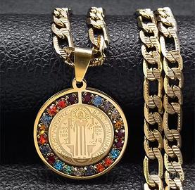 Collana dorata Medaglia San Benedetto Cattolica