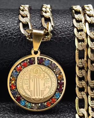 Collana dorata Medaglia San Benedetto Cattolica