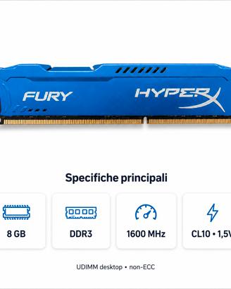 RAM Kingston HyperX Fury 8GB DDR3 1600MHz 1x8GB