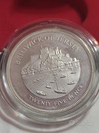 Moneta d'argento 25 pence Bailiwick of jersey