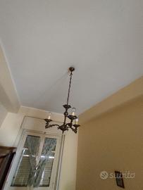 Lampadario Antico in Ottone 3 Luci Vintage