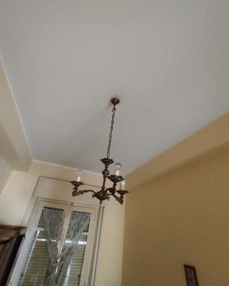Lampadario Antico in Ottone 3 Luci Vintage