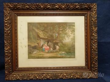 Stampa a colori di alfred bell con antica cornice