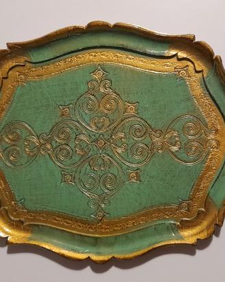 VASSOIO VERDE LEGNO DIPINTO LACCATO  ORO