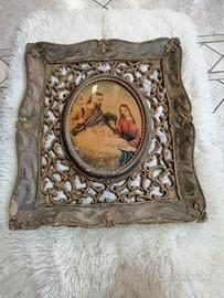 Antico capoletto Sacra Famiglia con cornice gesso.