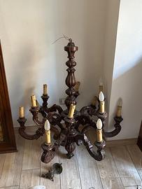 Lampadario Candelabro in Legno 12 Luci