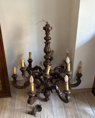 Lampadario Candelabro in Legno 12 Luci