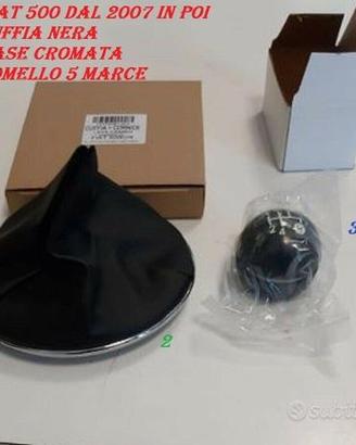 Pomello+cuffia+ghiera cromo cambio fiat 500