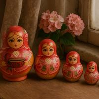 Set 5 bambole matrioske vintage 1996 dipinte mano