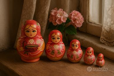 Set 5 bambole matrioske vintage 1996 dipinte mano