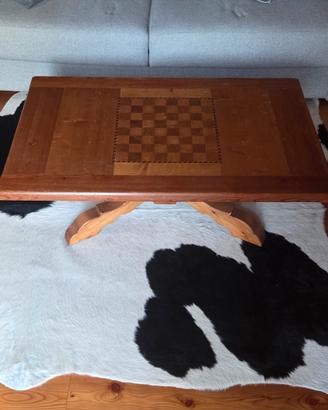 tavolino basso legno con  scacchiera