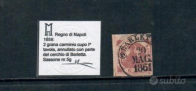 1858 NAPOLI 2 GRANA CARMINIO CUPO 1° TAVOLA MANZON