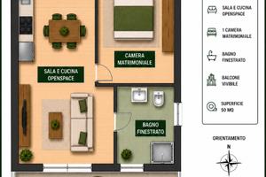 Sori bilocale arredato con balcone