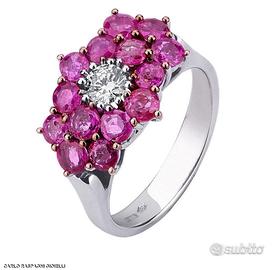 ANELLO ORO 18kt. DIAMANTE E RUBINI PINKISH
