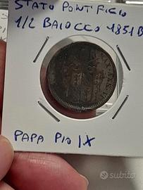 moneta da 1/2 baiocco 1851B