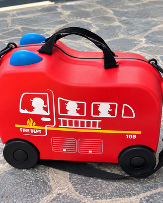 Valigia trolley bambini camion dei pompieri rossa