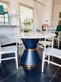 TAVOLO TONDO 120CM EFFETTO MARMO CON SEDIE EVENTI