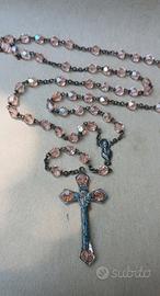 Rosario vintage cristalli rosa iridescenti