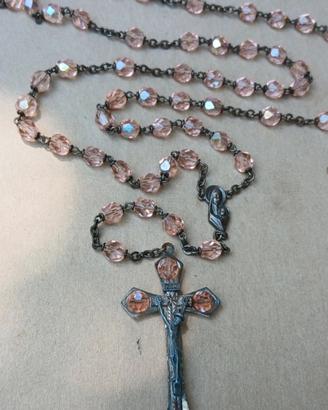 Rosario vintage cristalli rosa iridescenti