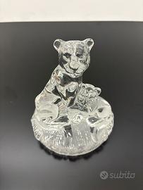 Scultura Leone con Cucciolo Cristallo 850g