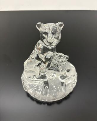 Scultura Leone con Cucciolo Cristallo 850g