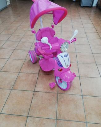Triciclo Scooter Rosa A Spinta Con Pedali