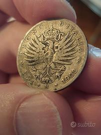 1 LIRA AGENTO AQUILA SABAUDA 1902 AUTENTICA RARA