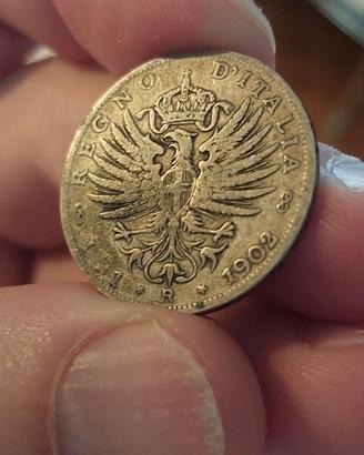 1 LIRA AGENTO AQUILA SABAUDA 1902 AUTENTICA RARA