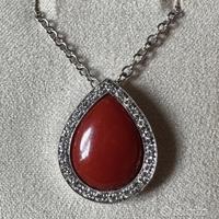 COLLANA ORO 18kt. CON DIAMANTI E CORALLO NATURALE