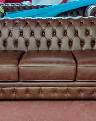 Divano Chesterfield 3P Pelle Vintage Cuoio