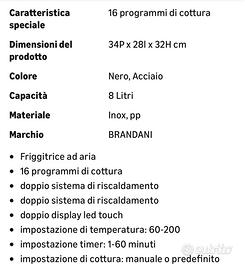 Friggitrice ad aria Brandani 8 lt NUOVA IMBALLATA