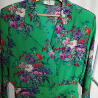 Camicia Vintage Anni 90 in Pura Seta Verde Floreal