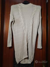 Maglione lungo a trecce misto cotone