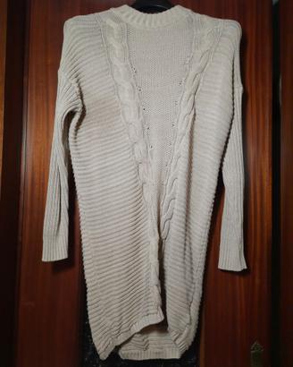 Maglione lungo a trecce misto cotone