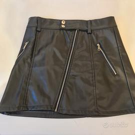 Mini Gonna Nera in Finta Pelle con Zip