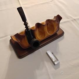 Pipa con portapipe e accendino da pipa Ronson