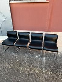 Set 4 Sedie Pelle Nera e Acciaio Cromato - Vintage