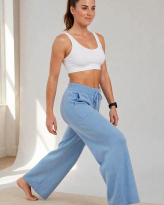 Pantaloni Caldi a Gamba Larga in Maglia Celeste 